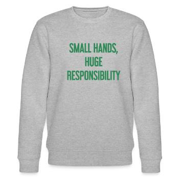 Kleine Hände, riesige Verantwortung Eltern-Spruch - Stanley/Stella Unisex Bio-Sweatshirt CHANGER  - Grau meliert - Vorne - Nik (191cm) & Marisol (170cm)
