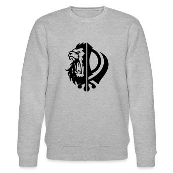 Sikh symbol khanda with Half Lion Face - Stanley/Stella CHANGER Unisex Organic Sweatshirt - heather grey - Front - Nik (191cm) & Marisol (170cm)