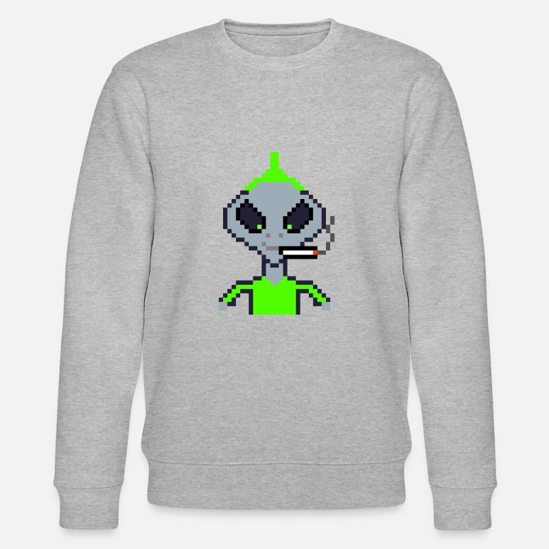 Pixel Alien "Smoking Iro" - Stanley/Stella Unisex Bio-Sweatshirt CHANGER  - Grau meliert