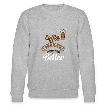 A CUP OF COFFEE MAKES EVEYTHINGS BETTER.COFFEE DES - Sweat bio CHANGER Stanley/Stella Unisexe - gris chiné - Devant - Nik (191cm) & Marisol (170cm)