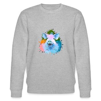 Schwein, bunt, farbkleckse, Malerei - Stanley/Stella Unisex Bio-Sweatshirt CHANGER  - Grau meliert - Vorne - Nik (191cm) & Marisol (170cm)