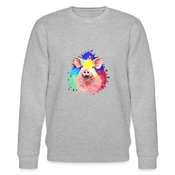 Pig, colorful, splashes of color, painting - Stanley/Stella CHANGER Unisex Organic Sweatshirt - heather grey - Front - Nik (191cm) & Marisol (170cm)
