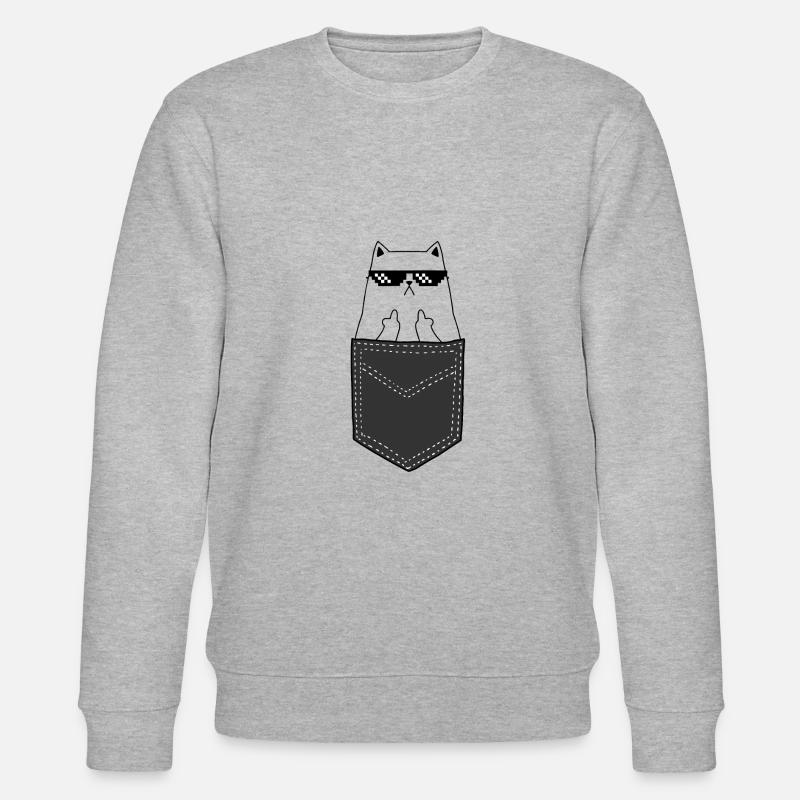Katze Pocket Mittelfinger Geschenk - Stanley/Stella Unisex Bio-Sweatshirt CHANGER  - Grau meliert