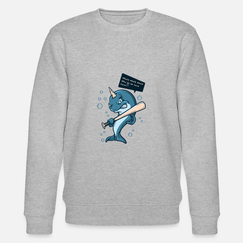 Cool Shark Whale Fish Baseball Comic Narwhal Player - Stanley/Stella CHANGER Unisex Organic Sweatshirt - heather grey