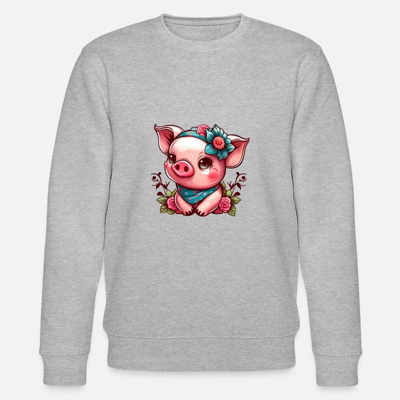 Schweinchen mit Kopftuch - Stanley/Stella Unisex Bio-Sweatshirt CHANGER  - Grau meliert