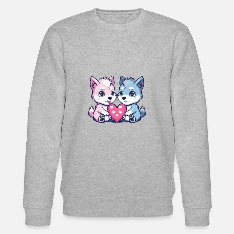 Wolf Comic Paar Liebe - Stanley/Stella Unisex Bio-Sweatshirt CHANGER  - Grau meliert