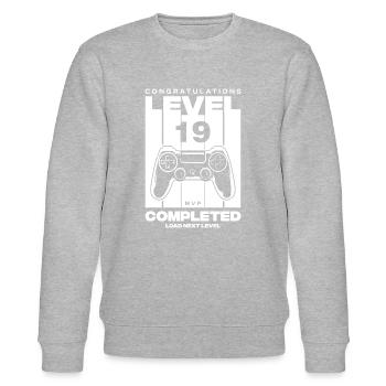 Geburtstag Level 19 - Stanley/Stella Unisex Bio-Sweatshirt CHANGER  - Grau meliert - Vorne - Nik (191cm) & Marisol (170cm)