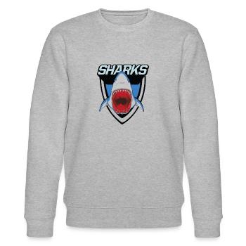 Hai Logo - Aufgerissenes Maul - Stanley/Stella Unisex Bio-Sweatshirt CHANGER  - Grau meliert - Vorne - Nik (191cm) & Marisol (170cm)