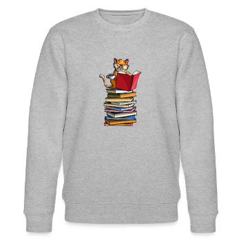 Chats mignons, livres et thé Funny Bibliophile Kitty L - Sweat bio CHANGER Stanley/Stella Unisexe - gris chiné - Devant - Nik (191cm) & Marisol (170cm)