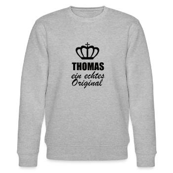 Thomas NameVorname Geschenk - Stanley/Stella Unisex Bio-Sweatshirt CHANGER  - Grau meliert - Vorne - Nik (191cm) & Marisol (170cm)