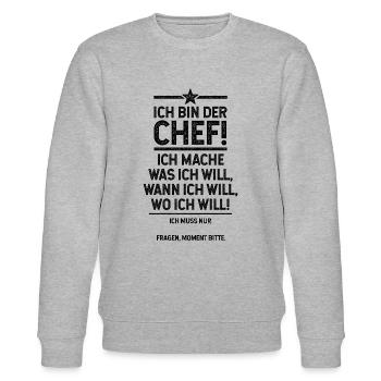 Ich bin der Chef und mach was ich will - Stanley/Stella Unisex Bio-Sweatshirt CHANGER  - Grau meliert - Vorne - Nik (191cm) & Marisol (170cm)