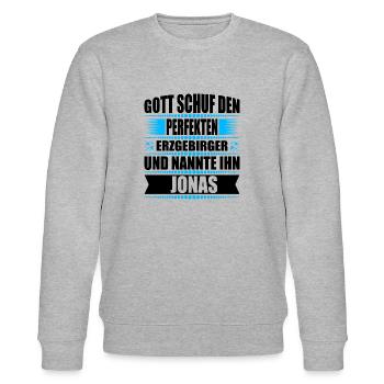 Erzgebirge Mann Namen Sachsen Jonas - Stanley/Stella Unisex Bio-Sweatshirt CHANGER  - Grau meliert - Vorne - Nik (191cm) & Marisol (170cm)