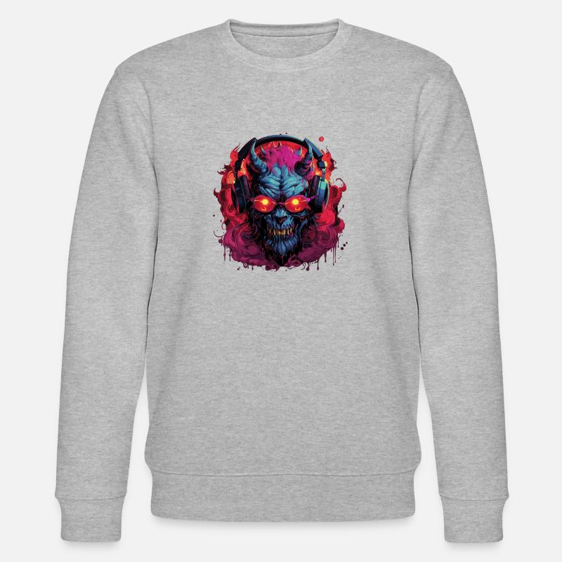 Teufel Dämom Monster mit Kopfhörer - Stanley/Stella Unisex Bio-Sweatshirt CHANGER  - Grau meliert