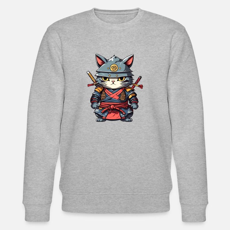 Chat samouraï #17 - Sweat bio CHANGER Stanley/Stella Unisexe - gris chiné