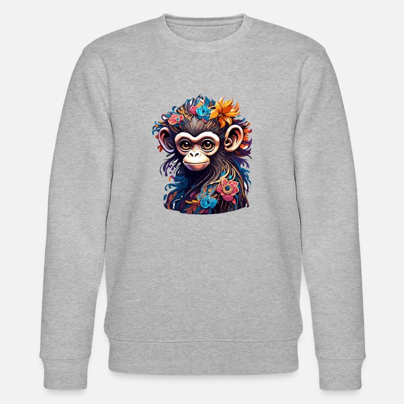 Süßer Affe / Affenmädchen / niedlich /Haarschleife - Stanley/Stella Unisex Bio-Sweatshirt CHANGER  - Grau meliert