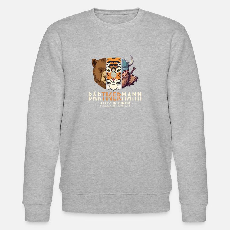 bäBärTigerMann Lustiges Bartträger Tee - Stanley/Stella Unisex Bio-Sweatshirt CHANGER  - Grau meliert
