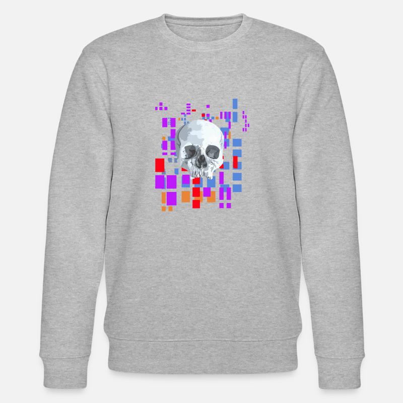 Image en pixels avec crâne - Sweat bio CHANGER Stanley/Stella Unisexe - gris chiné