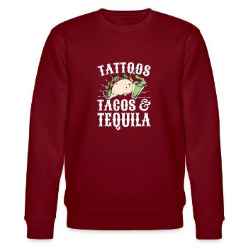 Tattoos Tacos & Tequila Tattoo Liebhaber - Stanley/Stella Unisex Bio-Sweatshirt CHANGER  - Burgunderrot - Vorne - Nik (191cm) & Marisol (170cm)