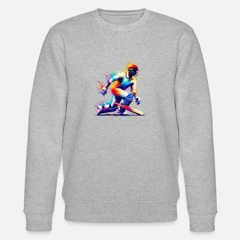 Colorful Splash Art Cricketer Batsman Cricket - Stanley/Stella CHANGER Unisex Organic Sweatshirt - heather grey