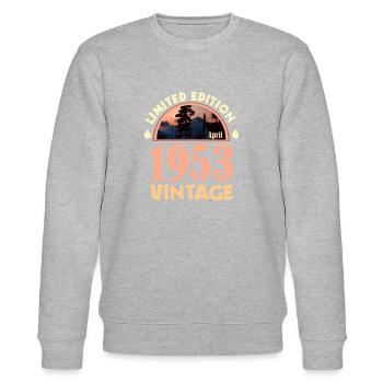 April 1953 - Birthday Present, Limited Edition - Stanley/Stella CHANGER Unisex Organic Sweatshirt - heather grey - Front - Nik (191cm) & Marisol (170cm)