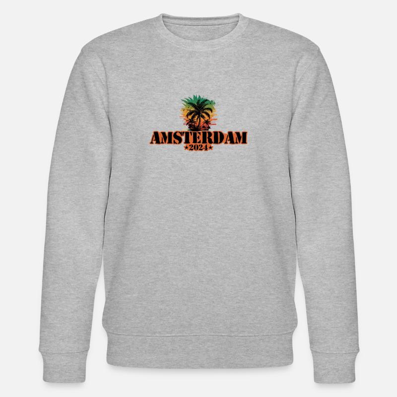 Amsterdam 2024 Team Palmen Bunt - Stanley/Stella Unisex Bio-Sweatshirt CHANGER  - Grau meliert