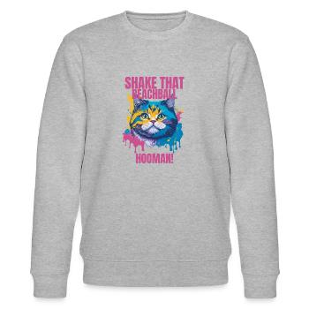 Splashy Whiskers Summer Cat - Stanley/Stella CHANGER Unisex Organic Sweatshirt - heather grey - Front - Nik (191cm) & Marisol (170cm)