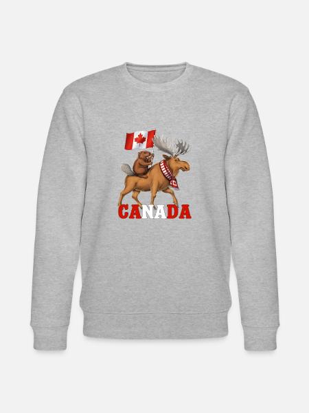 Canada Beaver Riding Moose FULL - Stanley/Stella CHANGER Unisex Organic Sweatshirt - heather grey