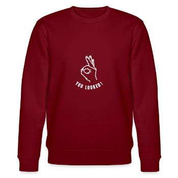 Circle Game Gotcha You looked Prank T-Shirt - Stanley/Stella Unisex Bio-Sweatshirt CHANGER  - Burgunderrot - Vorne - Nik (191cm) & Marisol (170cm)