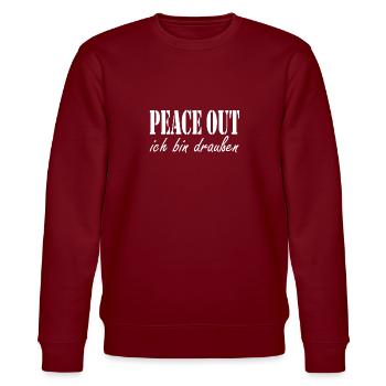 Assi Toni Spruch lustig Peace Out - Stanley/Stella Unisex Bio-Sweatshirt CHANGER  - Burgunderrot - Vorne - Nik (191cm) & Marisol (170cm)