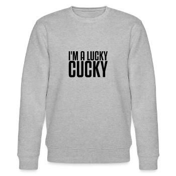 I'm A Lucky Cucky | Cuckold, Cuckolded, Hot Wife - Stanley/Stella CHANGER Unisex Organic Sweatshirt - heather grey - Front - Nik (191cm) & Marisol (170cm)