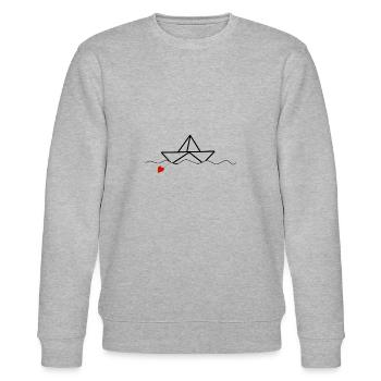 Papierschiffchen mit Herz Papierboot Boot Maritim - Stanley/Stella Unisex Bio-Sweatshirt CHANGER  - Grau meliert - Vorne - Nik (191cm) & Marisol (170cm)