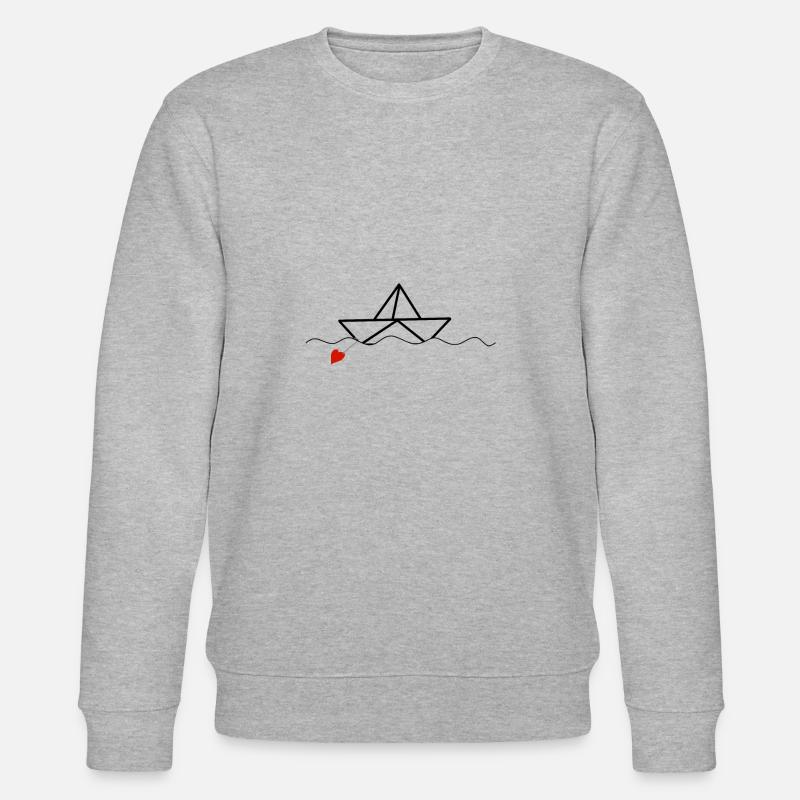 Papierschiffchen mit Herz Papierboot Boot Maritim - Stanley/Stella Unisex Bio-Sweatshirt CHANGER  - Grau meliert