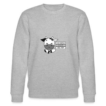 As a vegetarian, hug animals but don't grill them - Stanley/Stella CHANGER Unisex Organic Sweatshirt - heather grey - Front - Nik (191cm) & Marisol (170cm)