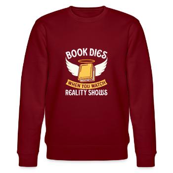 Book lovers Lifestyle Funny saying Bookaholic - Stanley/Stella CHANGER Unisex Organic Sweatshirt - burgundy - Front - Nik (191cm) & Marisol (170cm)