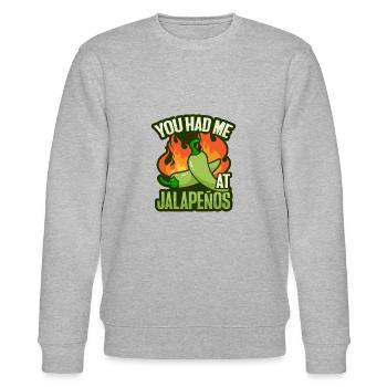 Amateurs de piment Jalapeno Scoville - Sweat bio CHANGER Stanley/Stella Unisexe - gris chiné - Devant - Nik (191cm) & Marisol (170cm)