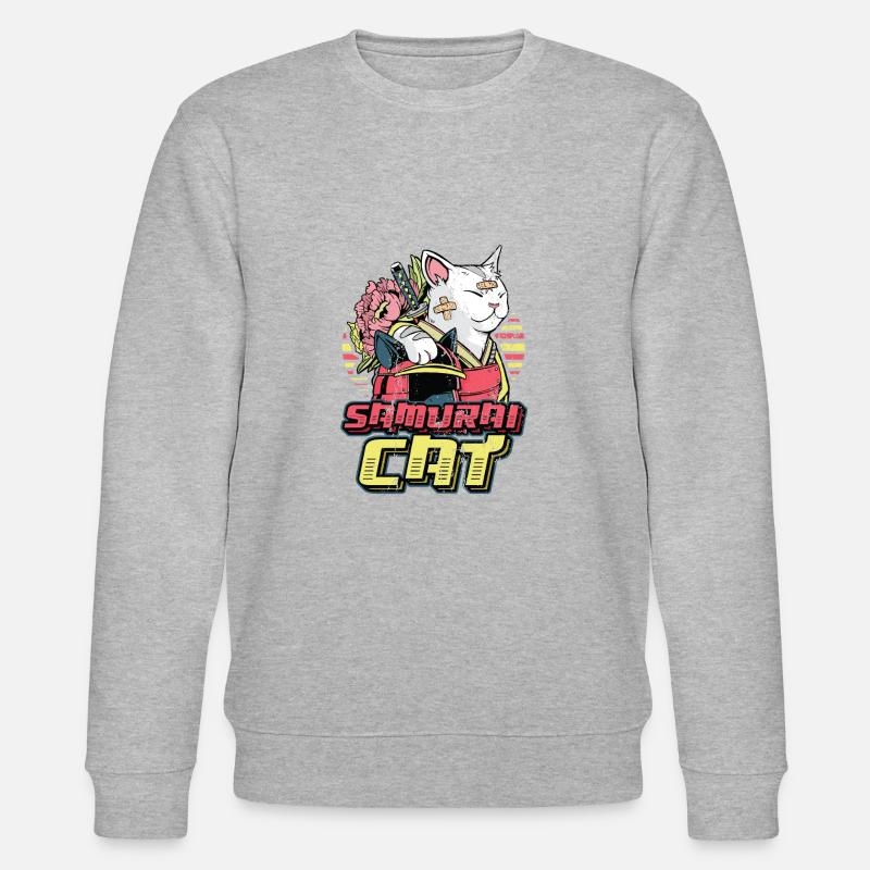 Anime Samurai Cat - Stanley/Stella CHANGER Unisex Organic Sweatshirt - heather grey