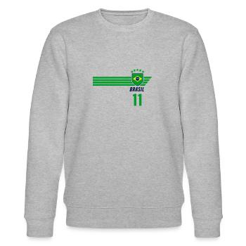 Brazil Brazilian Seleção Football Fan Jersey - Stanley/Stella CHANGER Unisex Organic Sweatshirt - heather grey - Front - Nik (191cm) & Marisol (170cm)
