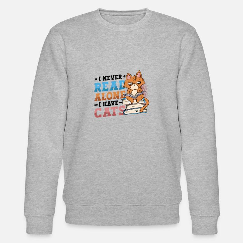 Bücherwurm Lesebücher, Katzen. - Stanley/Stella Unisex Bio-Sweatshirt CHANGER - Grau meliert