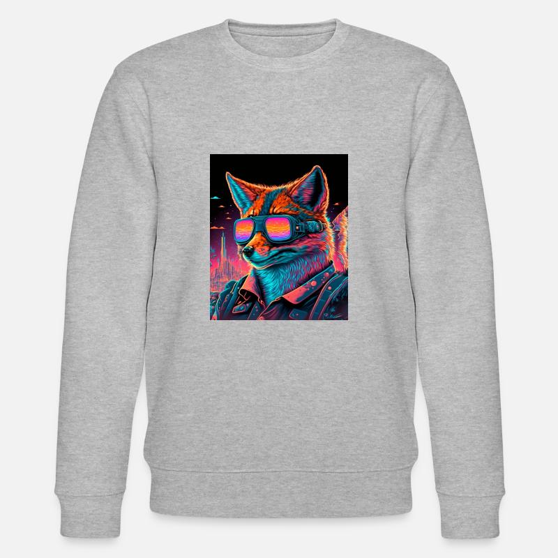 Retro Futuristic Synthwave Fox - Stanley/Stella Unisex Bio-Sweatshirt CHANGER  - Grau meliert