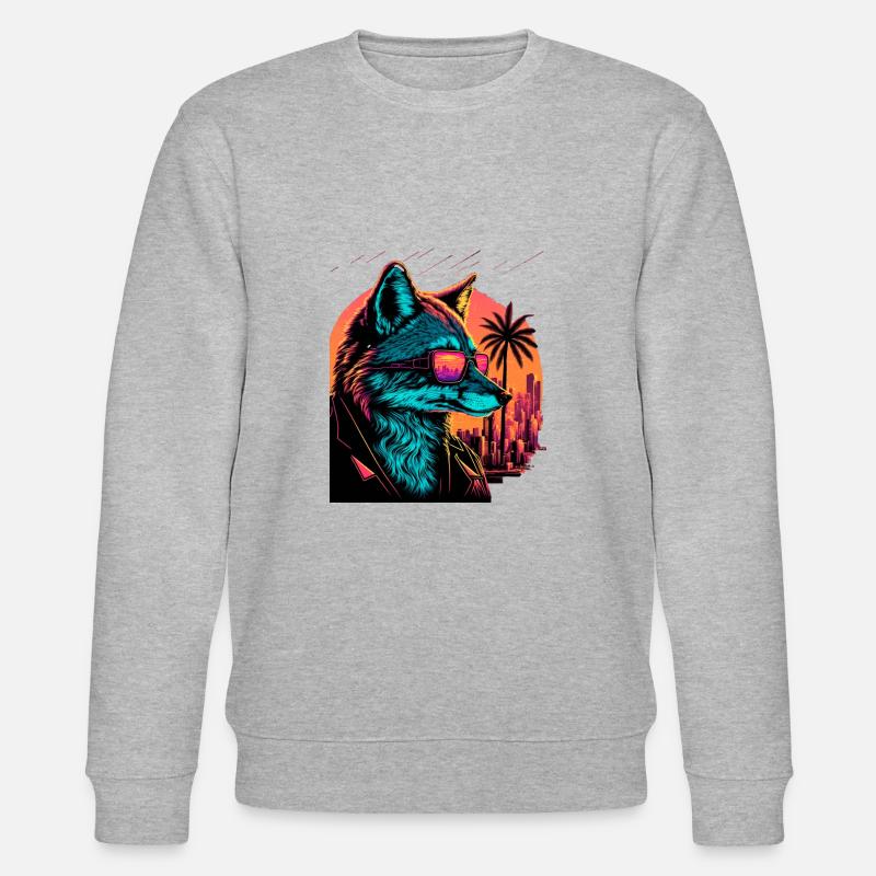 Retro Futuristic Synthwave Fox - Stanley/Stella Unisex Bio-Sweatshirt CHANGER  - Grau meliert