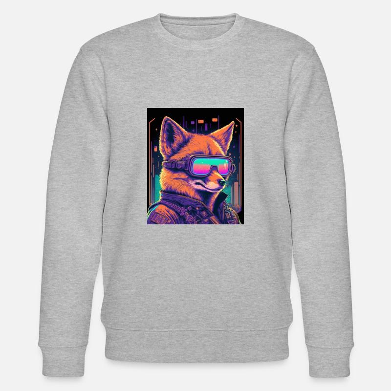 Retro Futuristic Synthwave Fox - Stanley/Stella Unisex Bio-Sweatshirt CHANGER  - Grau meliert