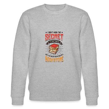 Buchhändlerin, Bibliothekarin, Buchliebhaberin - Stanley/Stella Unisex Bio-Sweatshirt CHANGER  - Grau meliert - Vorne - Nik (191cm) & Marisol (170cm)