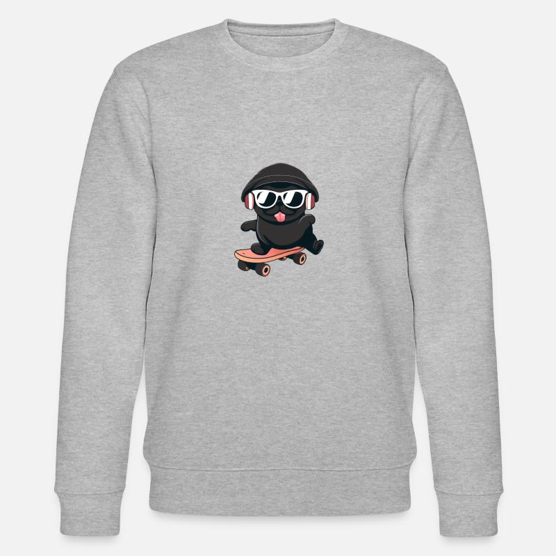 Hund Mops auf Skateboard - Stanley/Stella Unisex Bio-Sweatshirt CHANGER  - Grau meliert
