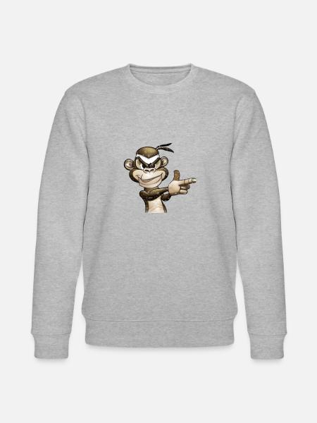 Gangster Monkey Graffity Hand Gun T-skjorte - Stanley/Stella CHANGER økologisk unisex-sweatshirt - gråmelert