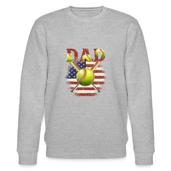 Baseball Dad USA Flag - Stanley/Stella CHANGER Unisex Organic Sweatshirt - heather grey - Front - Nik (191cm) & Marisol (170cm)