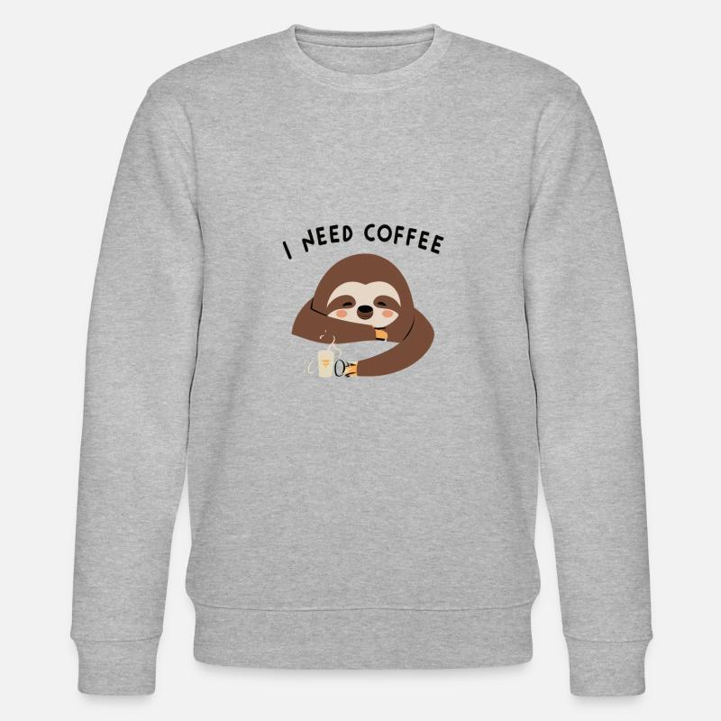 Sloth I Need Coffee - Stanley/Stella CHANGER Unisex Organic Sweatshirt - heather grey
