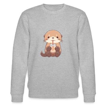Kawaii Loutre Boissons Boba Bubble Tea Chibi - Sweat bio CHANGER Stanley/Stella Unisexe - gris chiné - Devant - Nik (191cm) & Marisol (170cm)