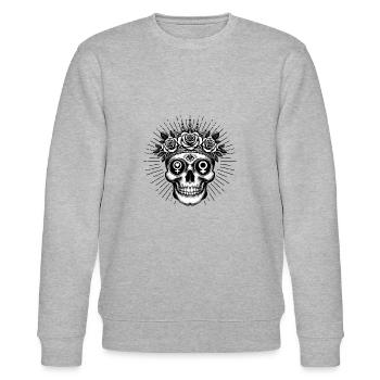 Kriegerkönigin Totenkopf T-Shirt Weibliche Ermächtigung - Stanley/Stella Unisex Bio-Sweatshirt CHANGER  - Grau meliert - Vorne - Nik (191cm) & Marisol (170cm)