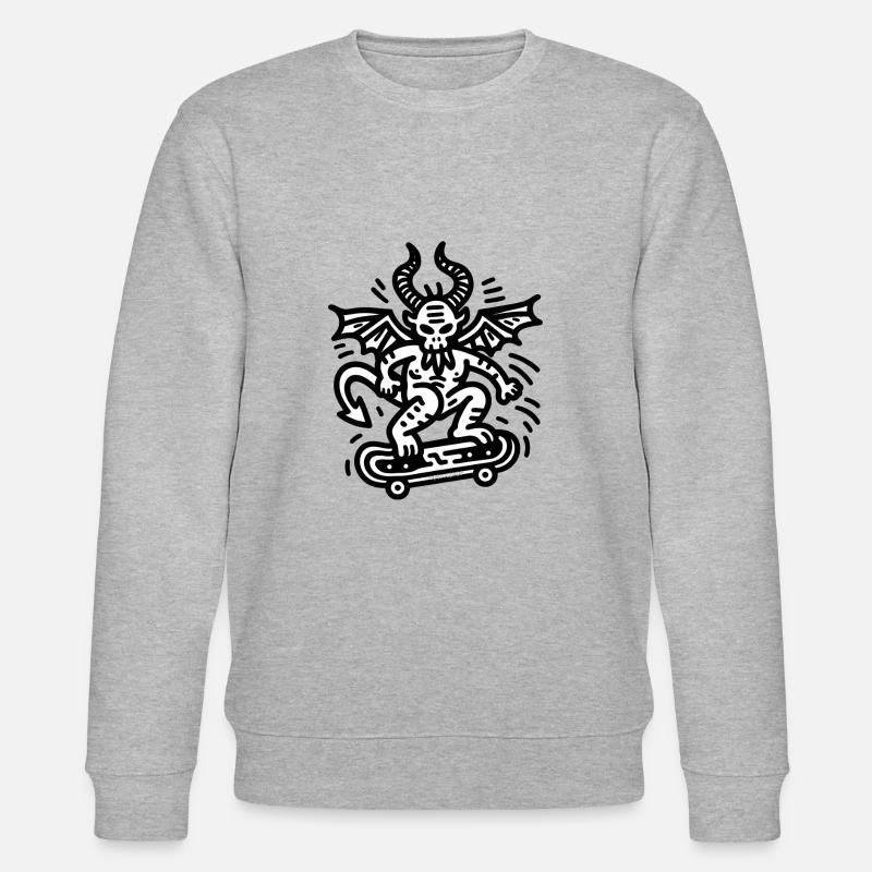 Devil Skateboard Doodle - Stanley/Stella CHANGER Unisex Organic Sweatshirt - heather grey