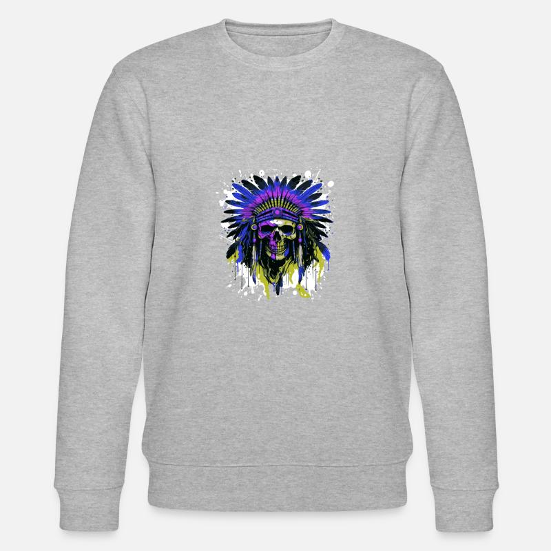 Apache Totenkopf Indianer Bunt - Stanley/Stella Unisex Bio-Sweatshirt CHANGER  - Grau meliert